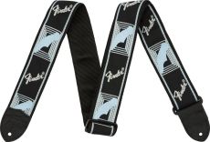 FENDER Monogrammed Strap, Black/Light Grey/Blue, 2" Oulu