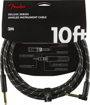 FENDER Deluxe Series Instrument Cable, Straight-Angle, 10ft, Black Tweed Oulu